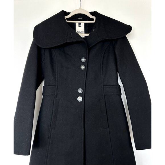 EUC Soia & Kyo Black Wool Blend Coat Small Oversized Collar Button Winter Jacket - Picture 11 of 13